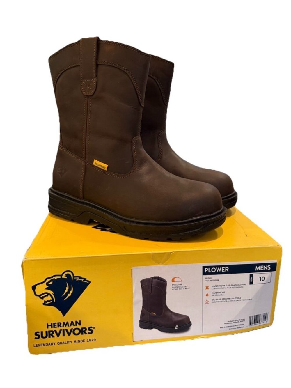 Herman Survivors Men's Size 10 Plower Waterproof Steel Toe Work Leather Boots